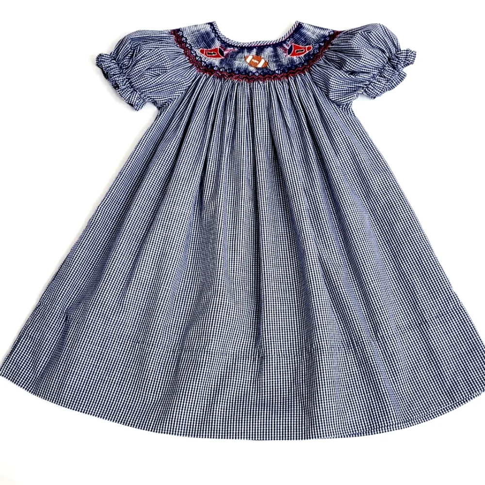 Rosalina Collections Nwot Navy Check Smocked  Football/Megahorn Dress